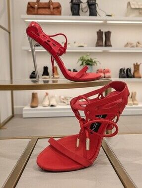 Jessica Rich So Expensive Red Satin Stiletto Sandals Heels Women's Sz 7 Eu 37